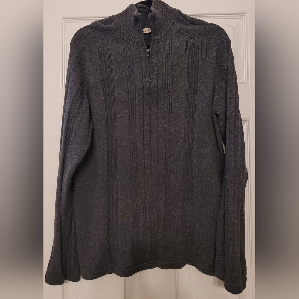 DKNY Charcoal Grey Ribbed Zip Front Sweater